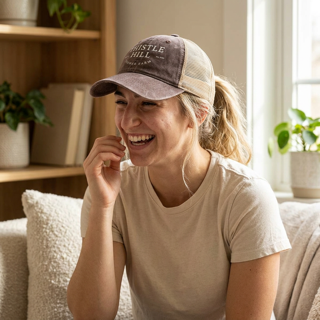 Women's Washed Mesh-Back Cap (White)