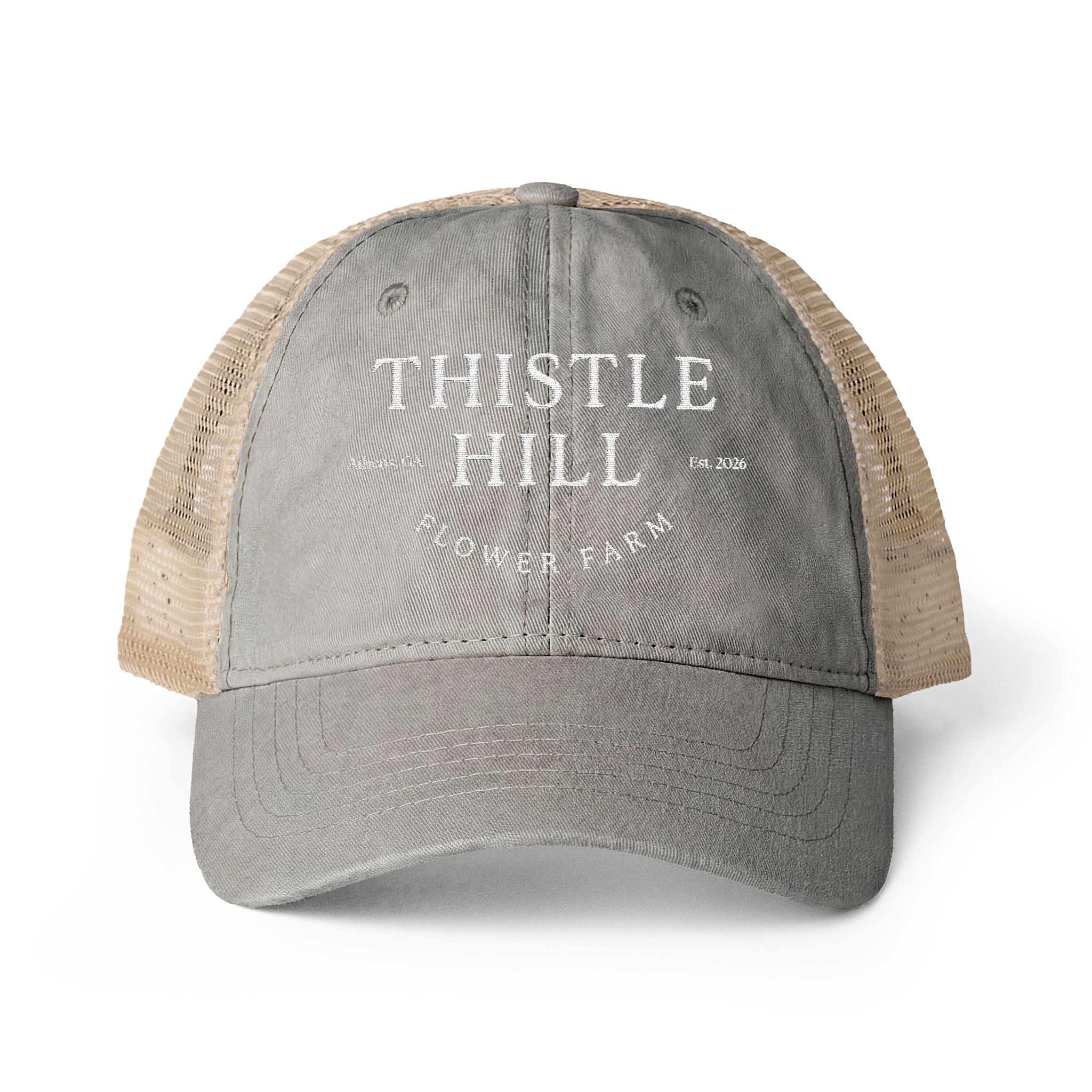 Women's Washed Mesh-Back Cap (White)