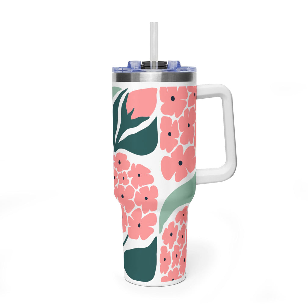 40oz Thermal Tumbler — Pink Hydranga Insulated Travel Cup