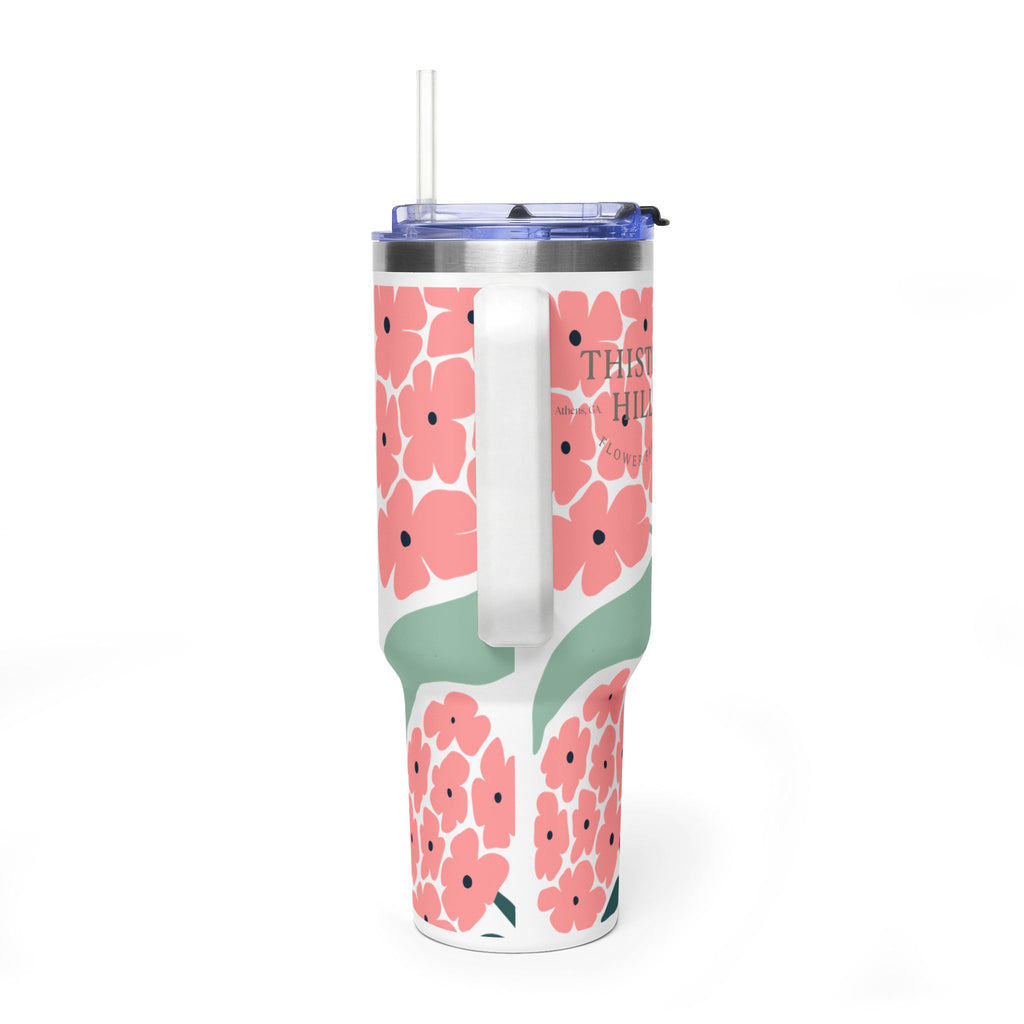 40oz Thermal Tumbler — Pink Hydranga Insulated Travel Cup